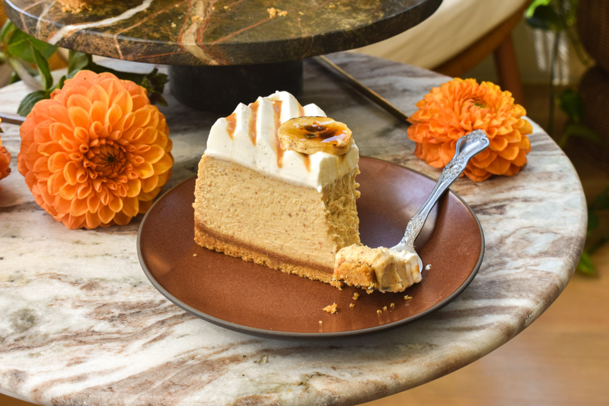 Close-up of Banoffee Cheesecake slice
