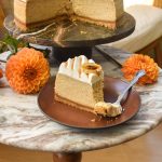 Slice of Banoffee Cheesecake with caramel drizzle